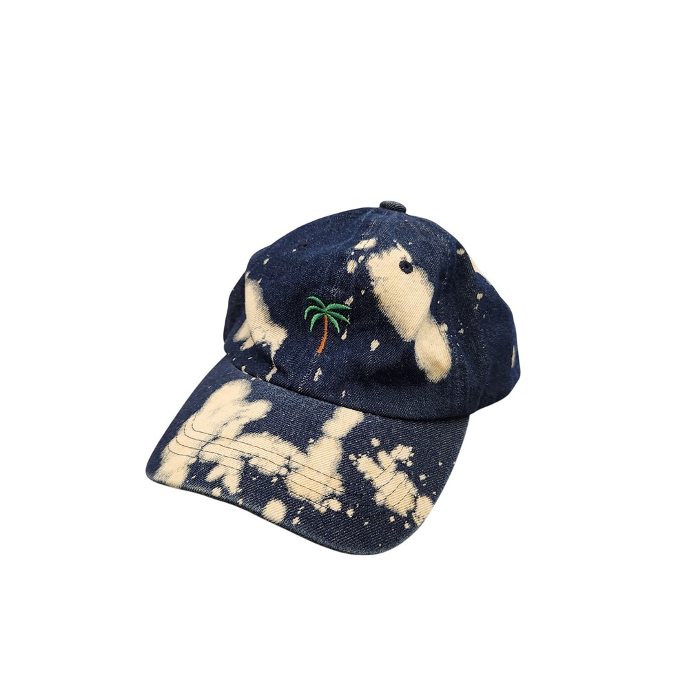 West 49 Youth Denim Baseball Cap Acid Wash Bleach Splatter Palm Tree Blue Hat